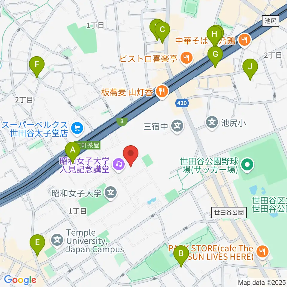 昭和女子大学人見記念講堂周辺のホテル一覧地図