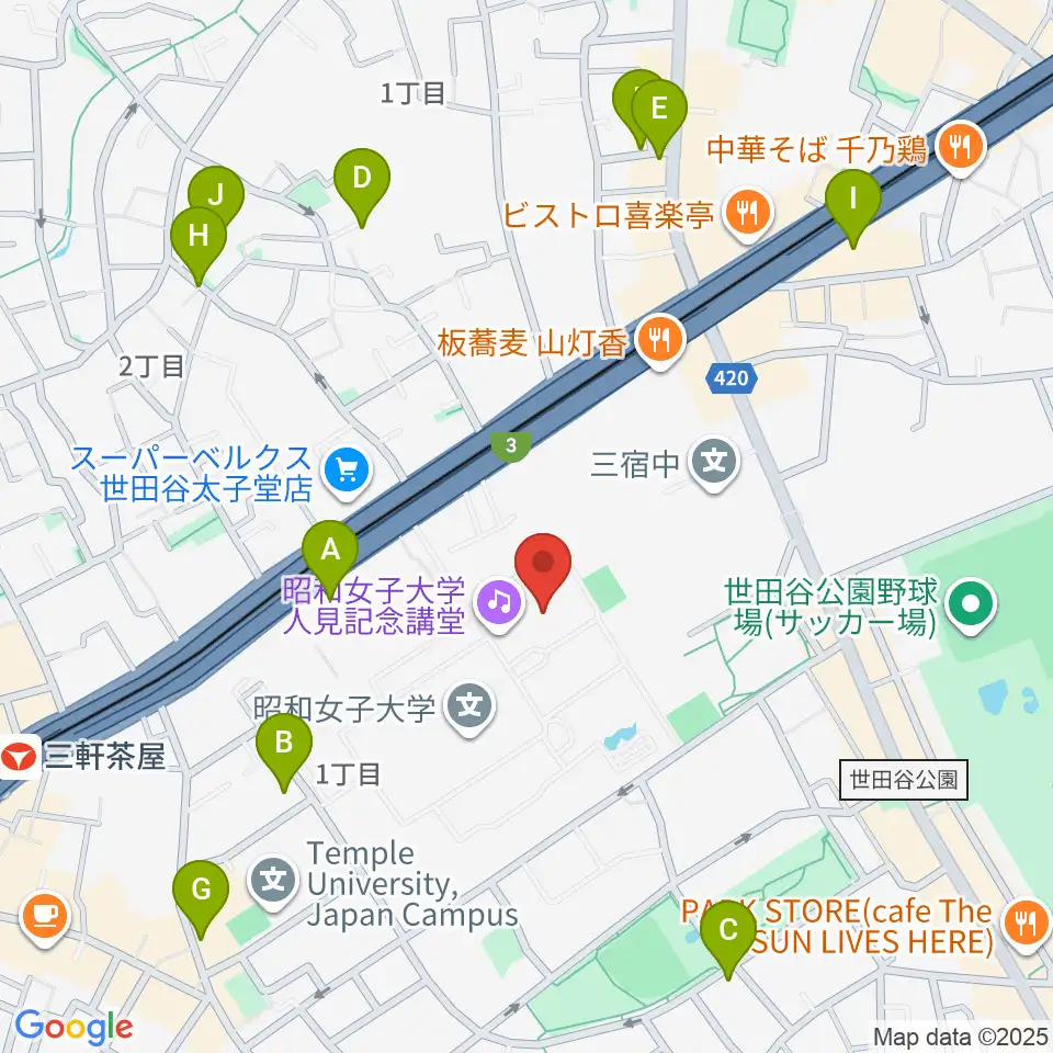 昭和女子大学人見記念講堂周辺のホテル一覧地図