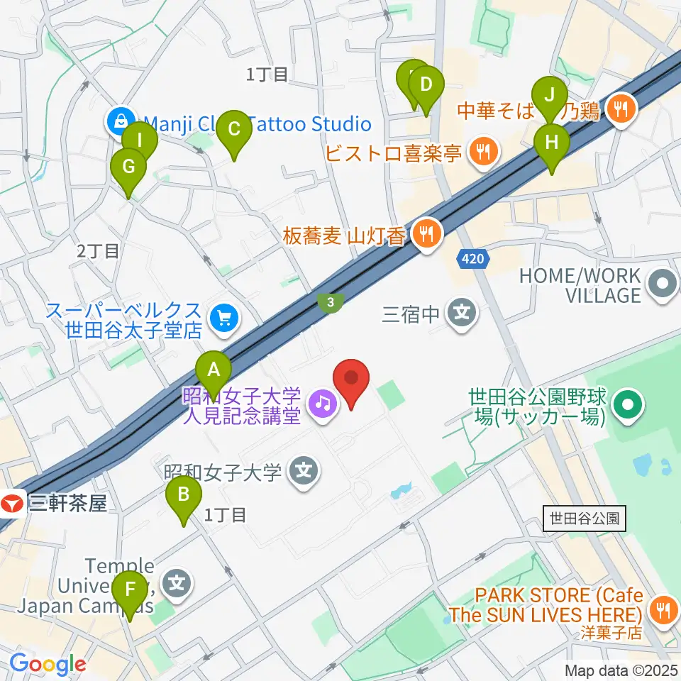 昭和女子大学人見記念講堂周辺のホテル一覧地図