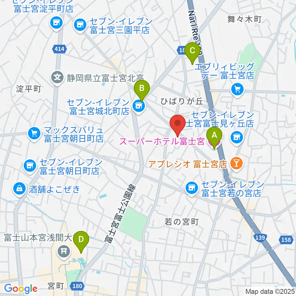 タンザワ楽器 富士宮音楽館周辺のホテル一覧地図