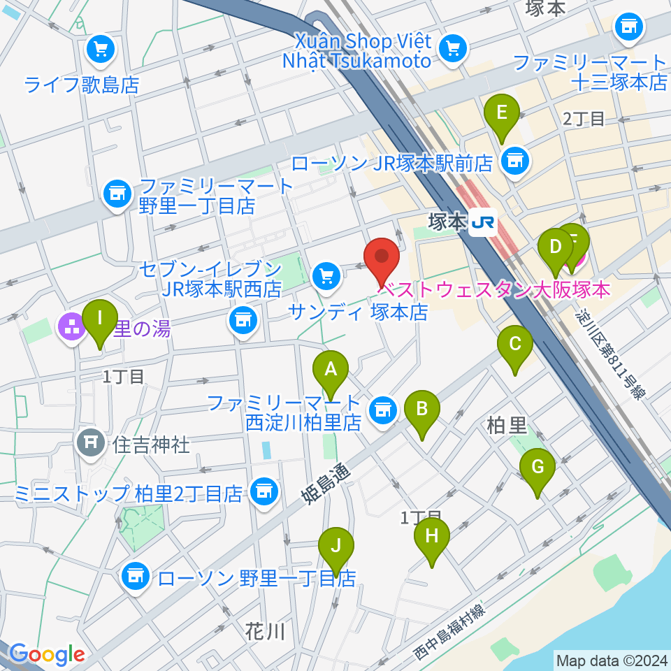 玉田ピアノ 塚本センター周辺のホテル一覧地図