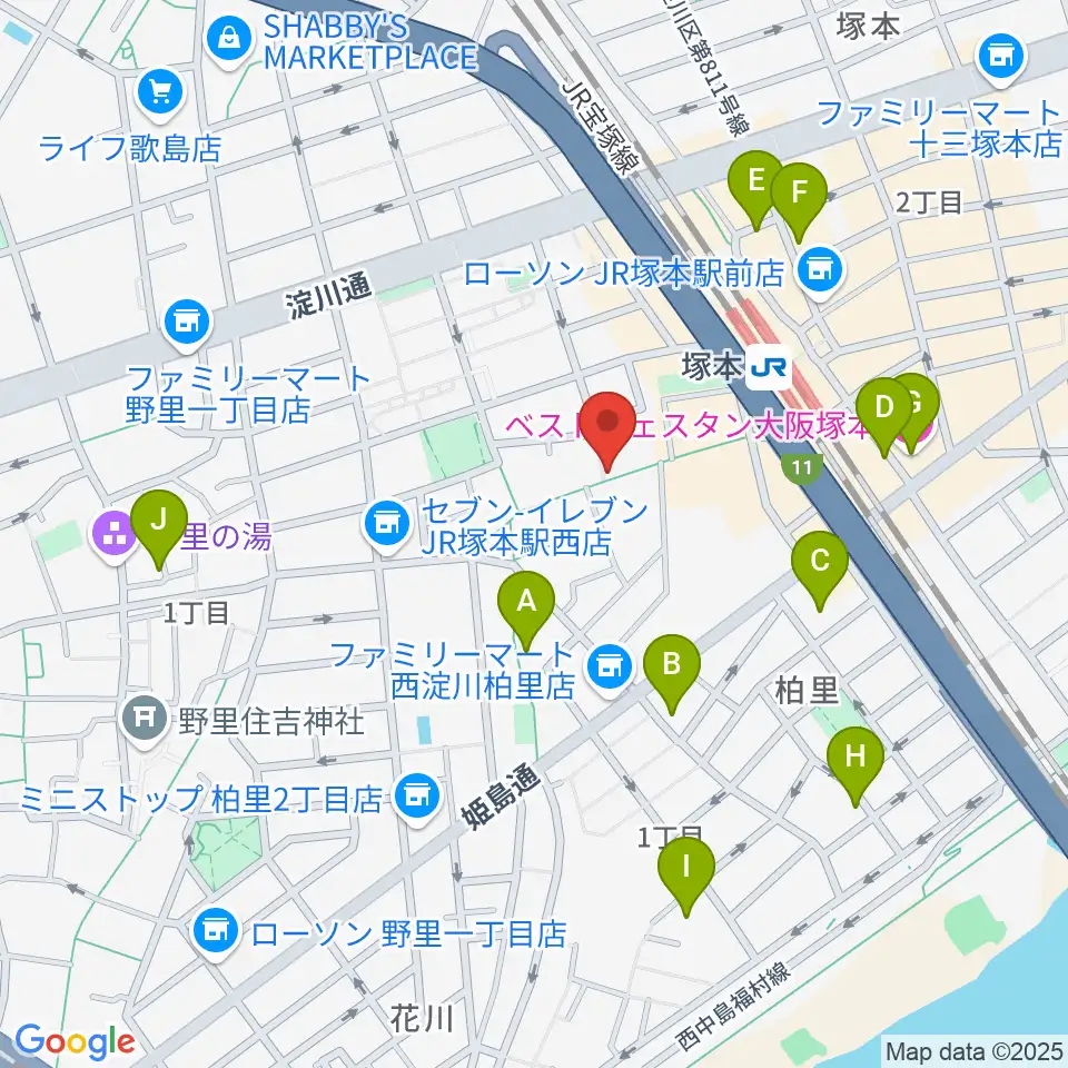 玉田ピアノ 塚本センター周辺のホテル一覧地図