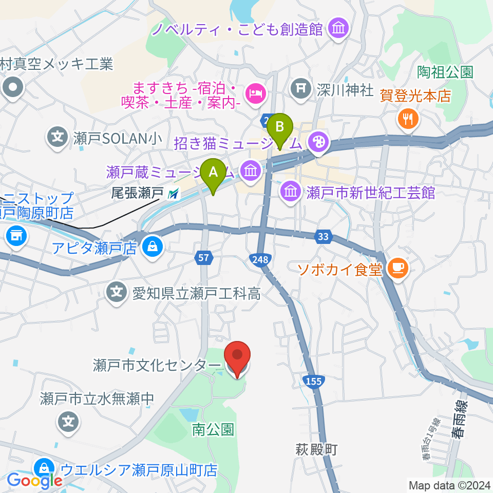 瀬戸市文化センター周辺のホテル一覧地図