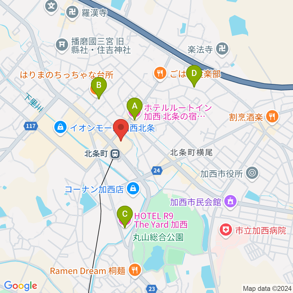 ねひめホール（加西市地域交流センター）周辺のホテル一覧地図