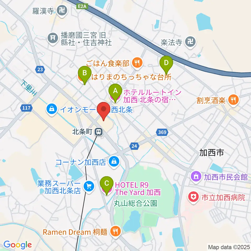 ねひめホール（加西市地域交流センター）周辺のホテル一覧地図