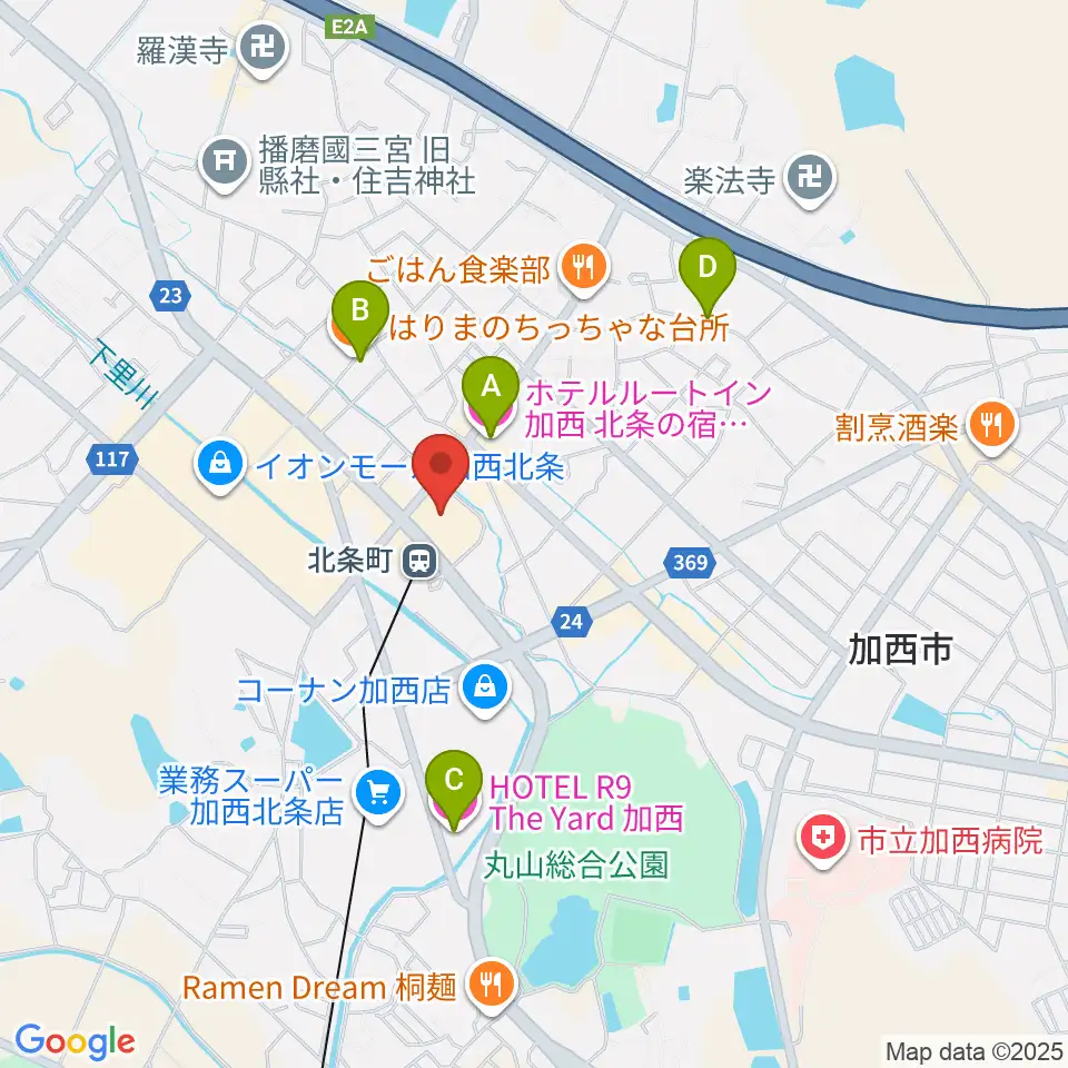 ねひめホール（加西市地域交流センター）周辺のホテル一覧地図