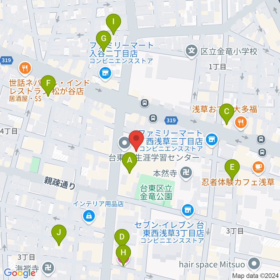 台東区生涯学習センター周辺のホテル一覧地図