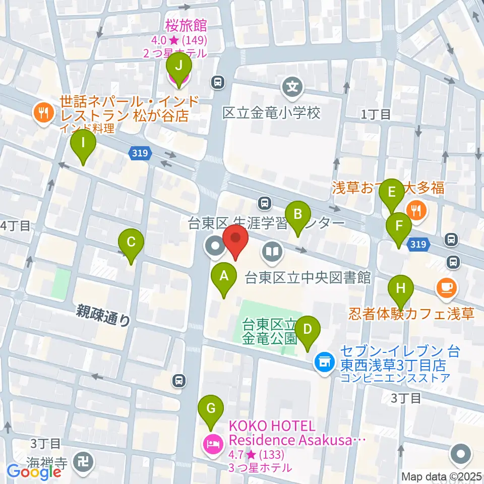 台東区生涯学習センター周辺のホテル一覧地図