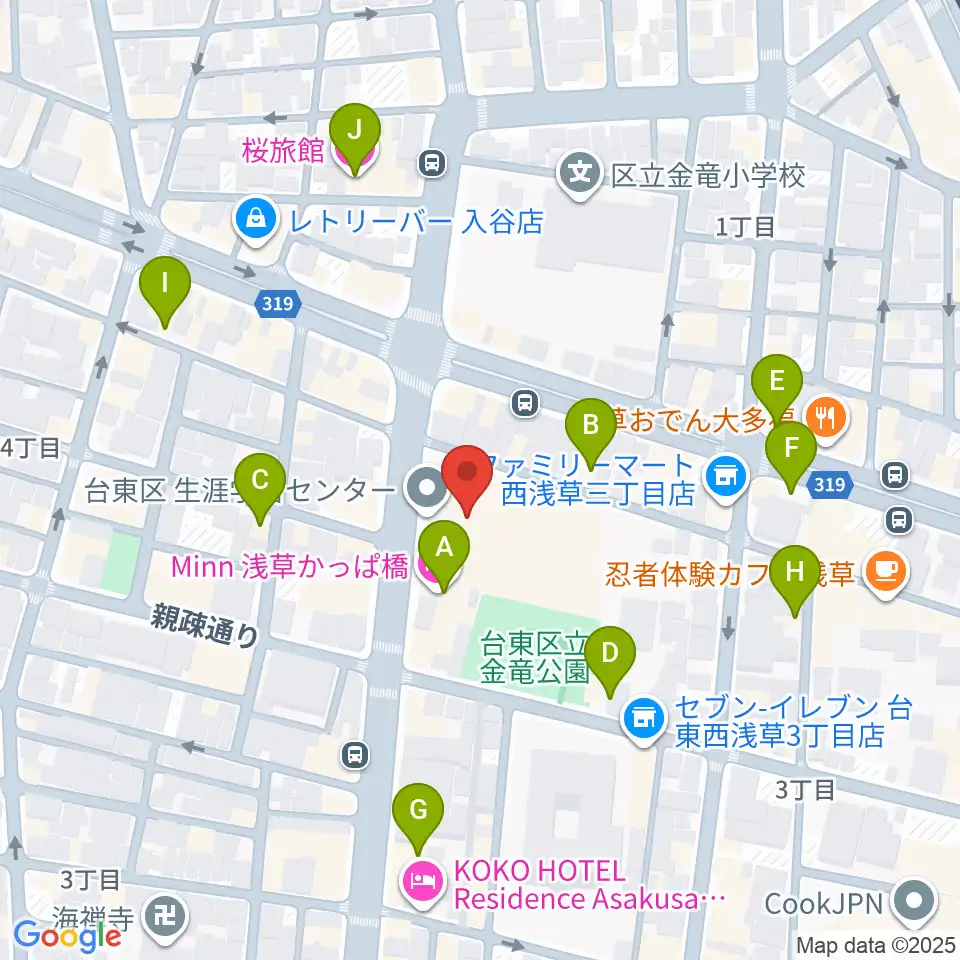 台東区生涯学習センター周辺のホテル一覧地図