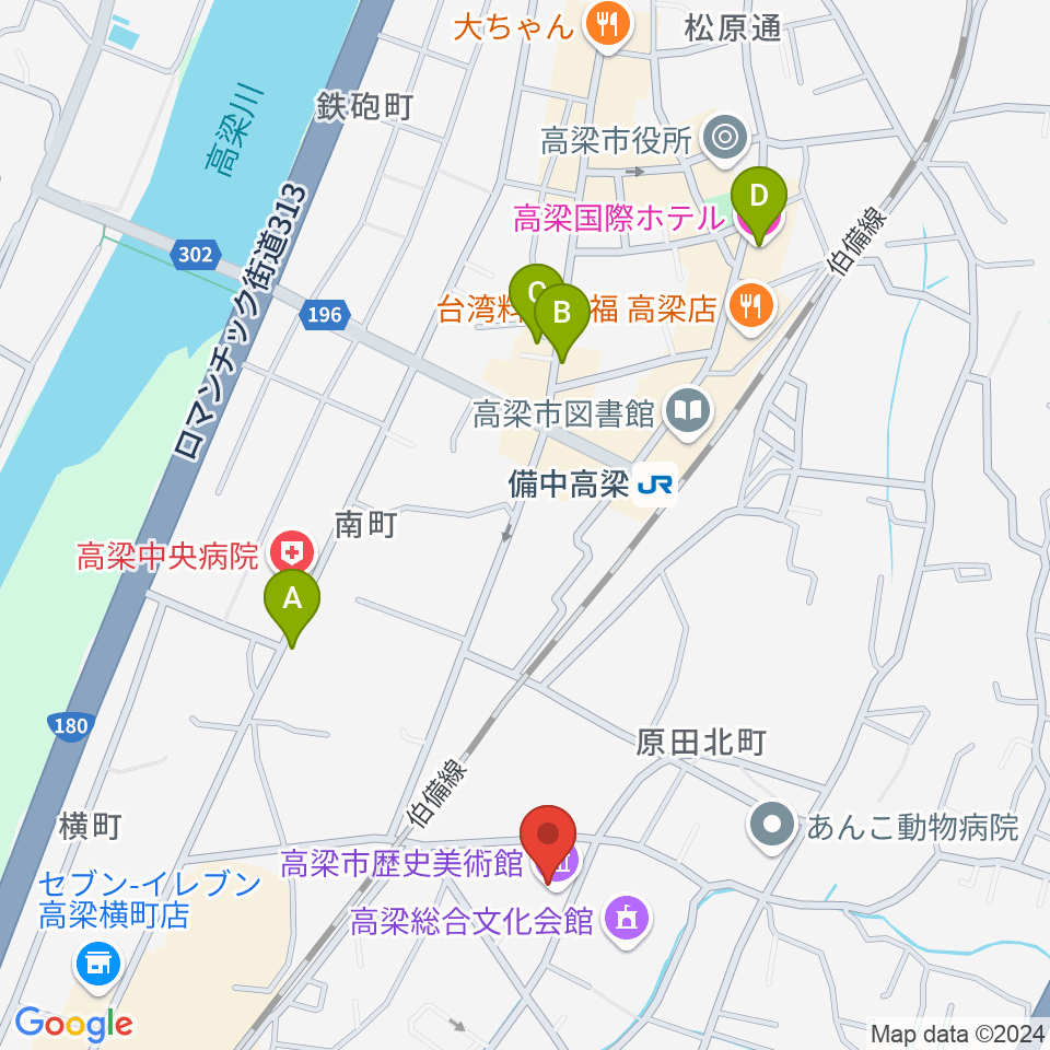 高梁市文化交流館周辺のホテル一覧地図