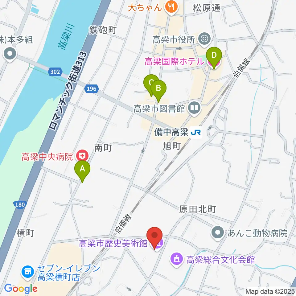 高梁市文化交流館周辺のホテル一覧地図