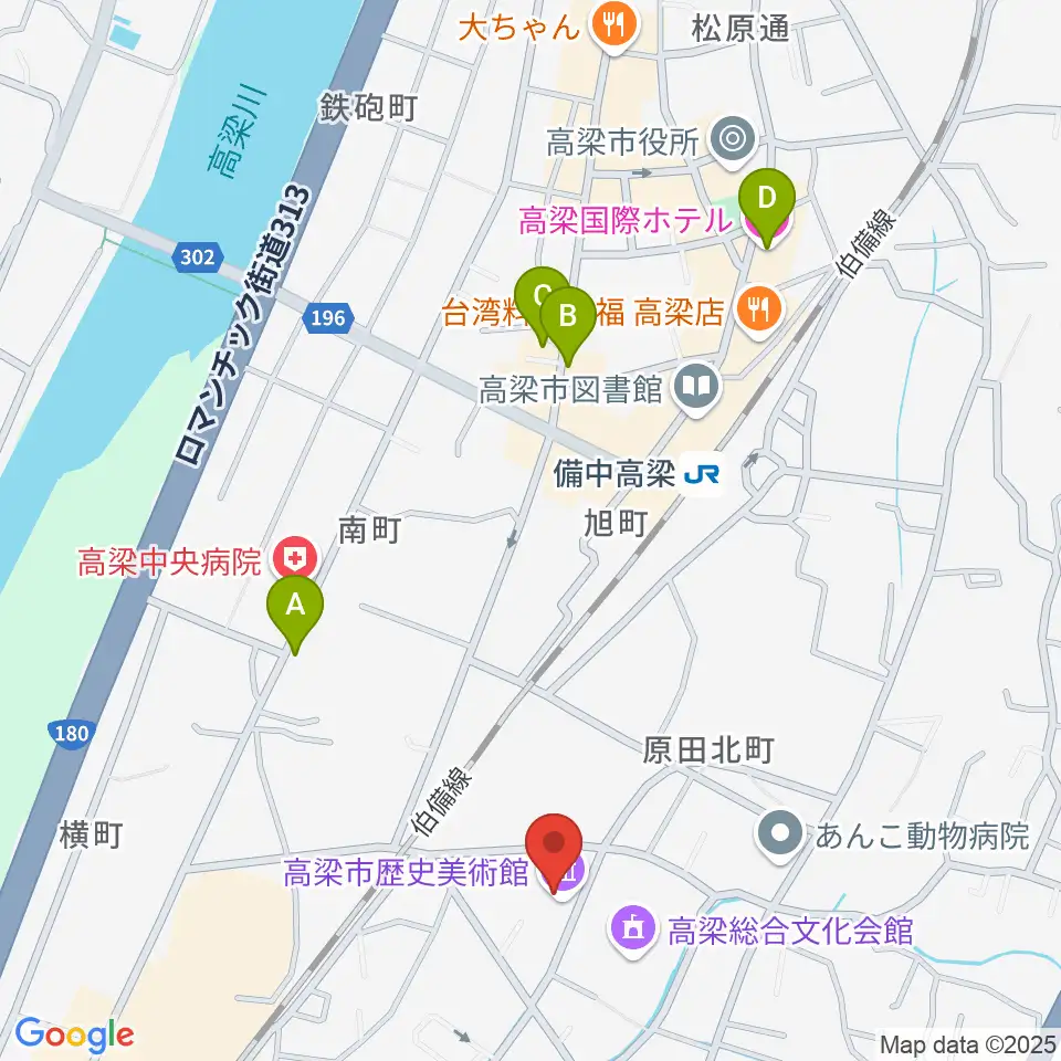 高梁市文化交流館周辺のホテル一覧地図