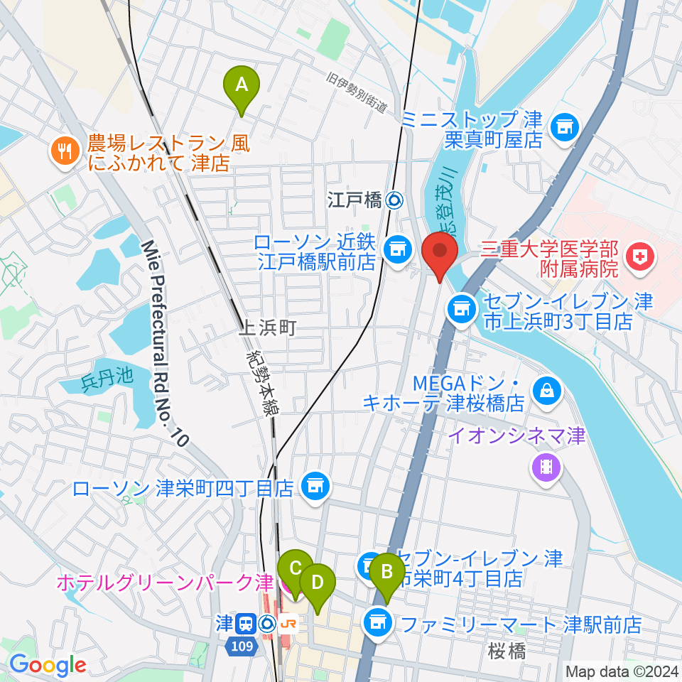 津あけぼの座周辺のホテル一覧地図