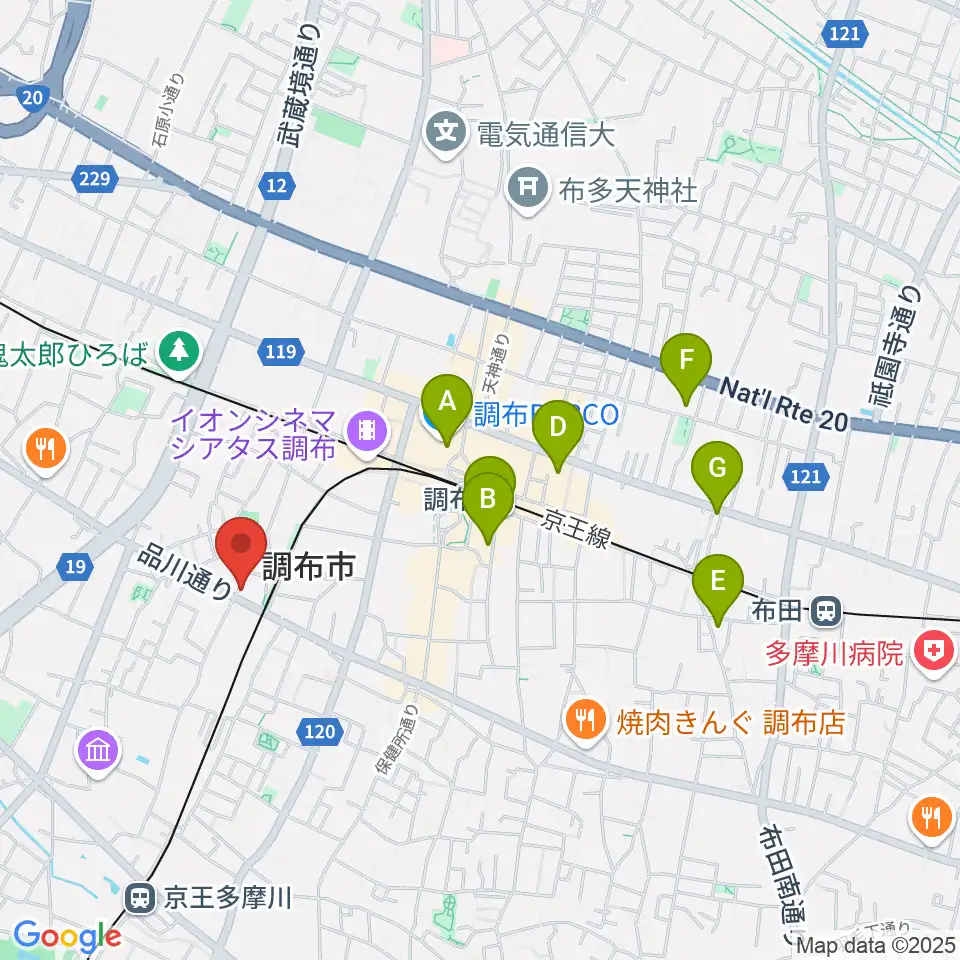 調布BerryMusic周辺のホテル一覧地図