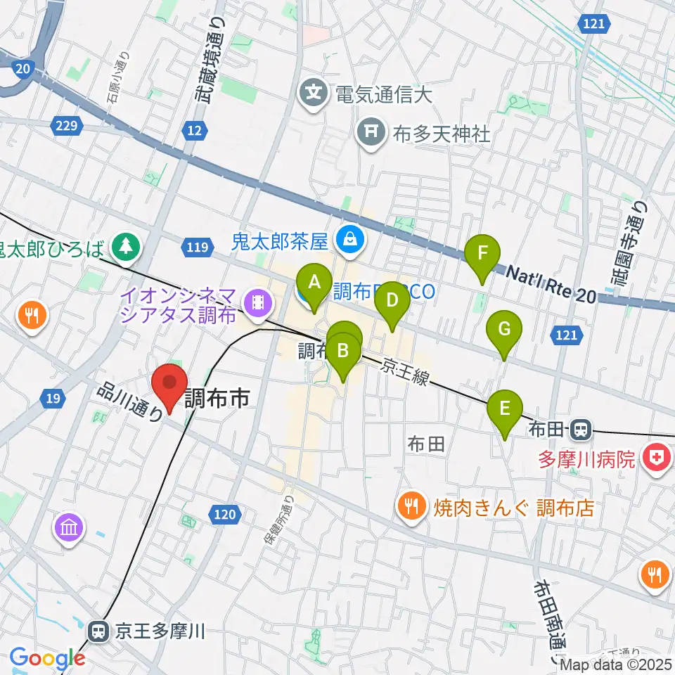 調布BerryMusic周辺のホテル一覧地図