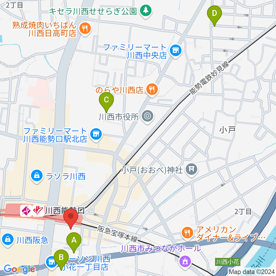 ハセガワ楽器 川西第2センター周辺のホテル一覧地図