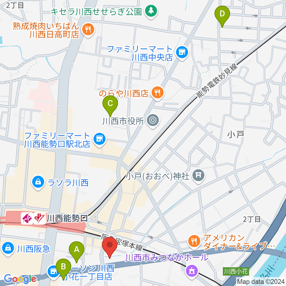 ハセガワ楽器 川西第一センター周辺のホテル一覧地図