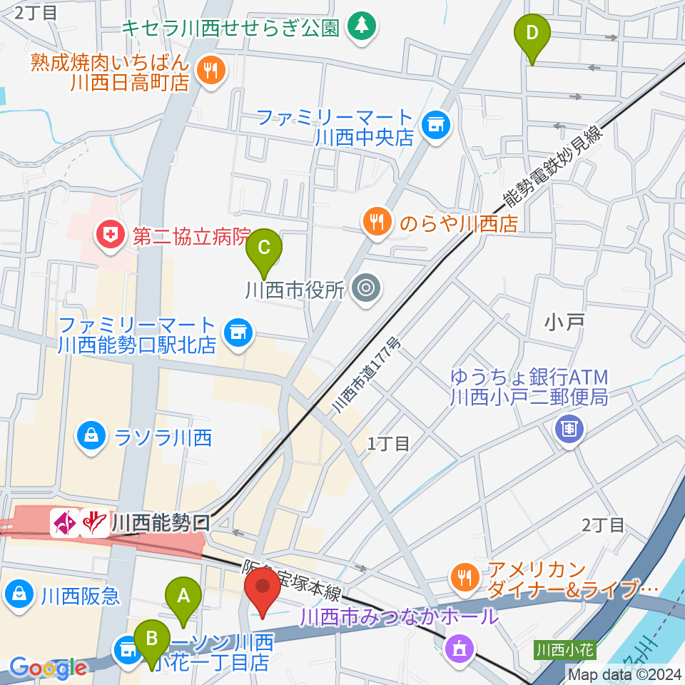 ハセガワ楽器 川西第一センター周辺のホテル一覧地図