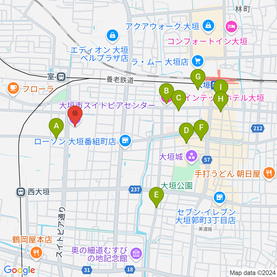 大垣市スイトピアセンター周辺のホテル一覧地図