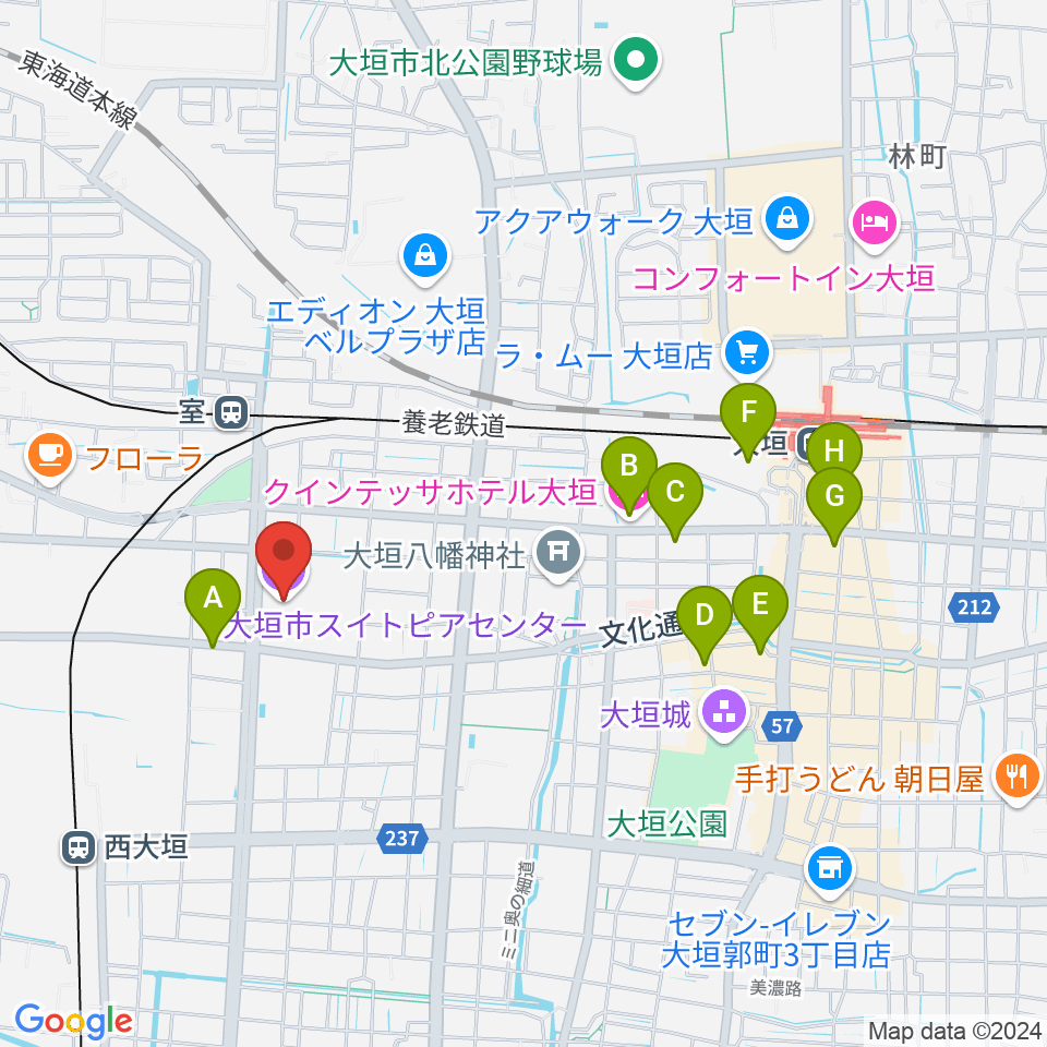 大垣市スイトピアセンター周辺のホテル一覧地図