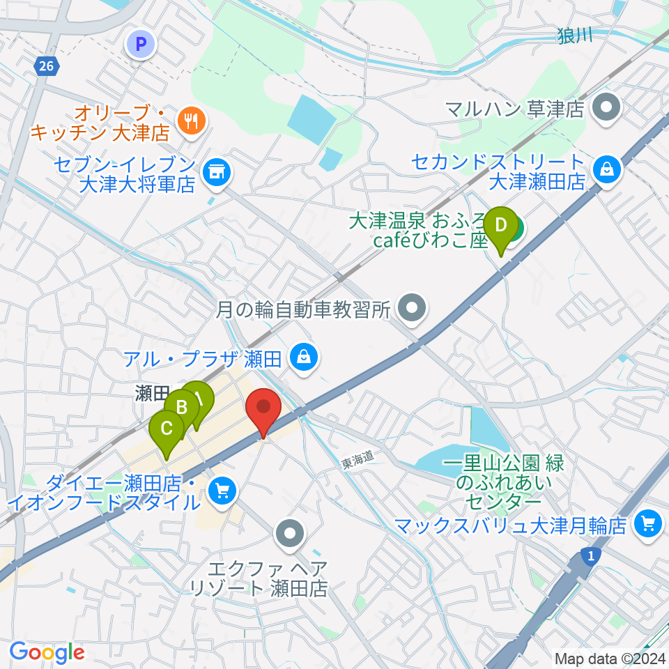 ロマン楽器 瀬田ショップ周辺のホテル一覧地図