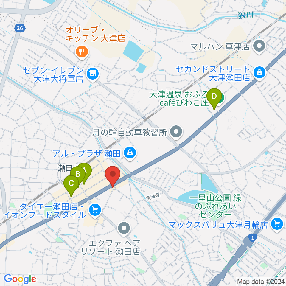 ロマン楽器 瀬田ショップ周辺のホテル一覧地図