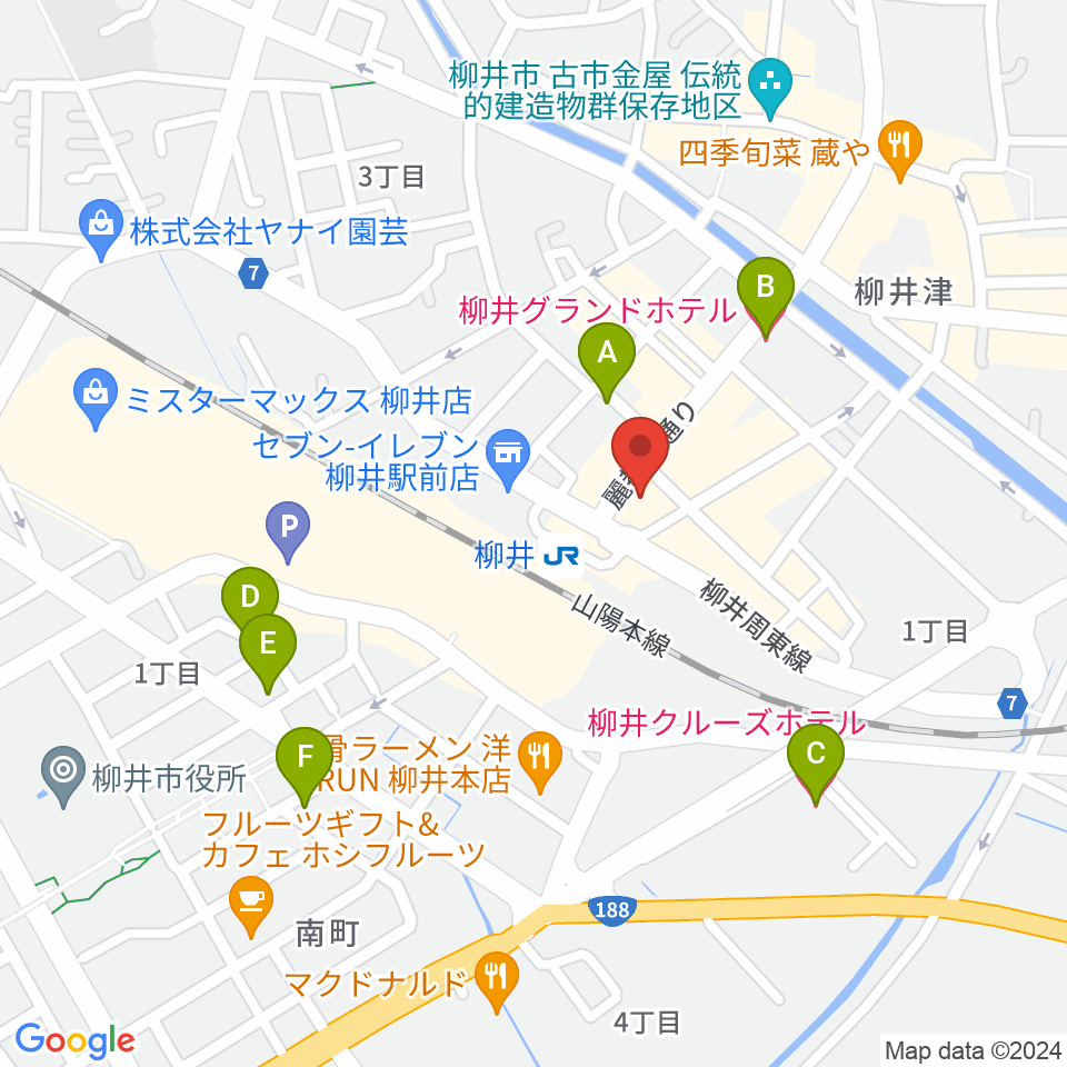 ふちだ楽器店 柳井音楽センター周辺のホテル一覧地図
