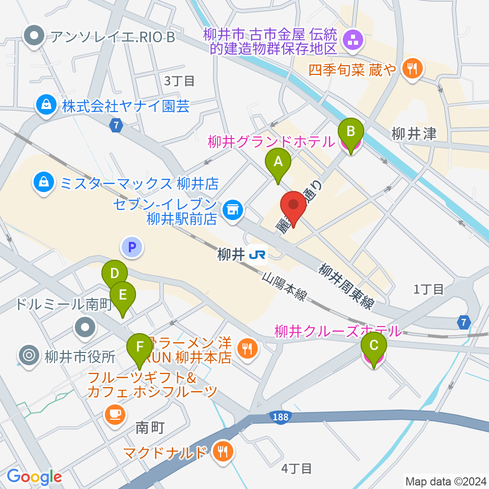 ふちだ楽器店 柳井音楽センター周辺のホテル一覧地図