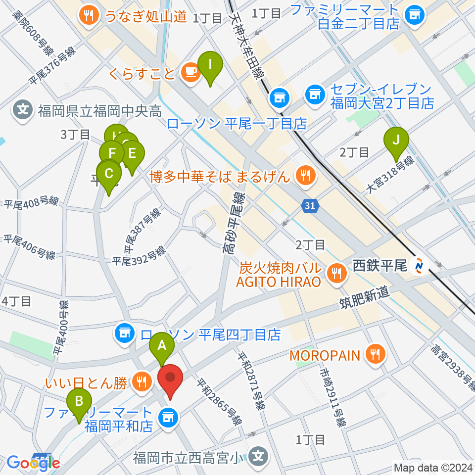 フカノ楽器店 平尾ピアノ教室周辺のホテル一覧地図