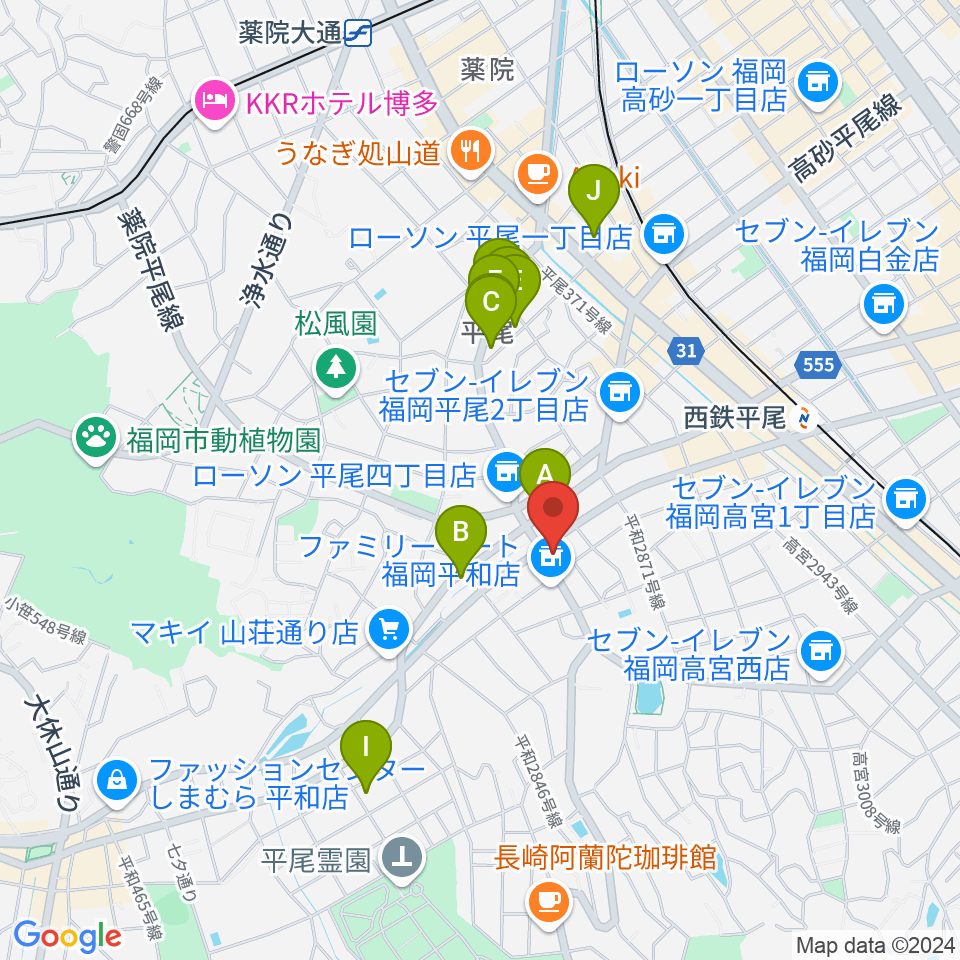 フカノ楽器店 平尾ピアノ教室周辺のホテル一覧地図