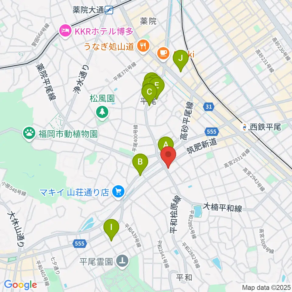 フカノ楽器店 平尾ピアノ教室周辺のホテル一覧地図