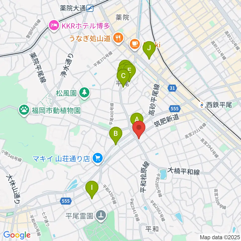 フカノ楽器店 平尾ピアノ教室周辺のホテル一覧地図