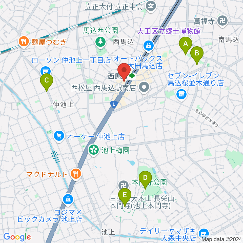 ライフコミュニティ西馬込 音楽スタジオ周辺のホテル一覧地図