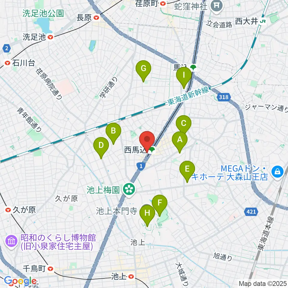 ライフコミュニティ西馬込 音楽スタジオ周辺のホテル一覧地図