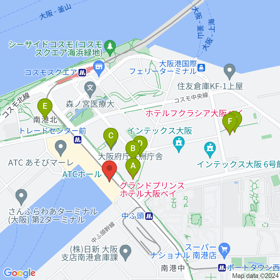 ATCホール周辺のホテル一覧地図