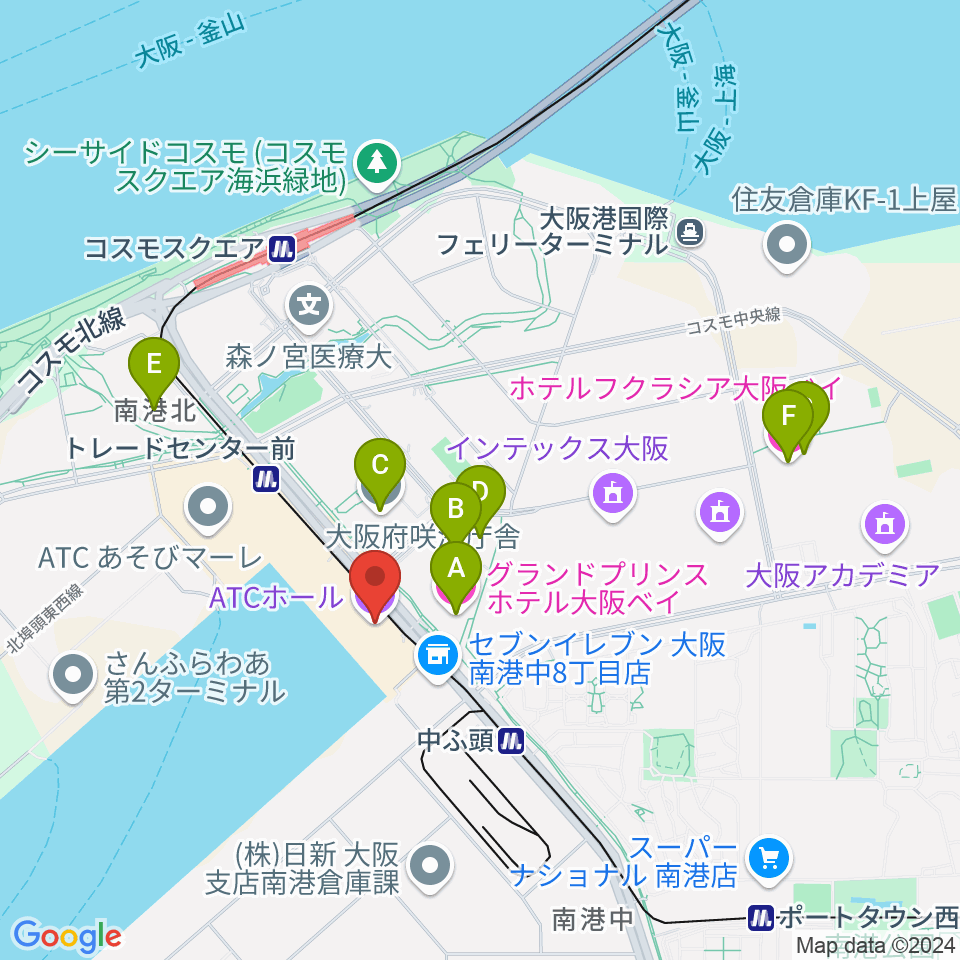 ATCホール周辺のホテル一覧地図