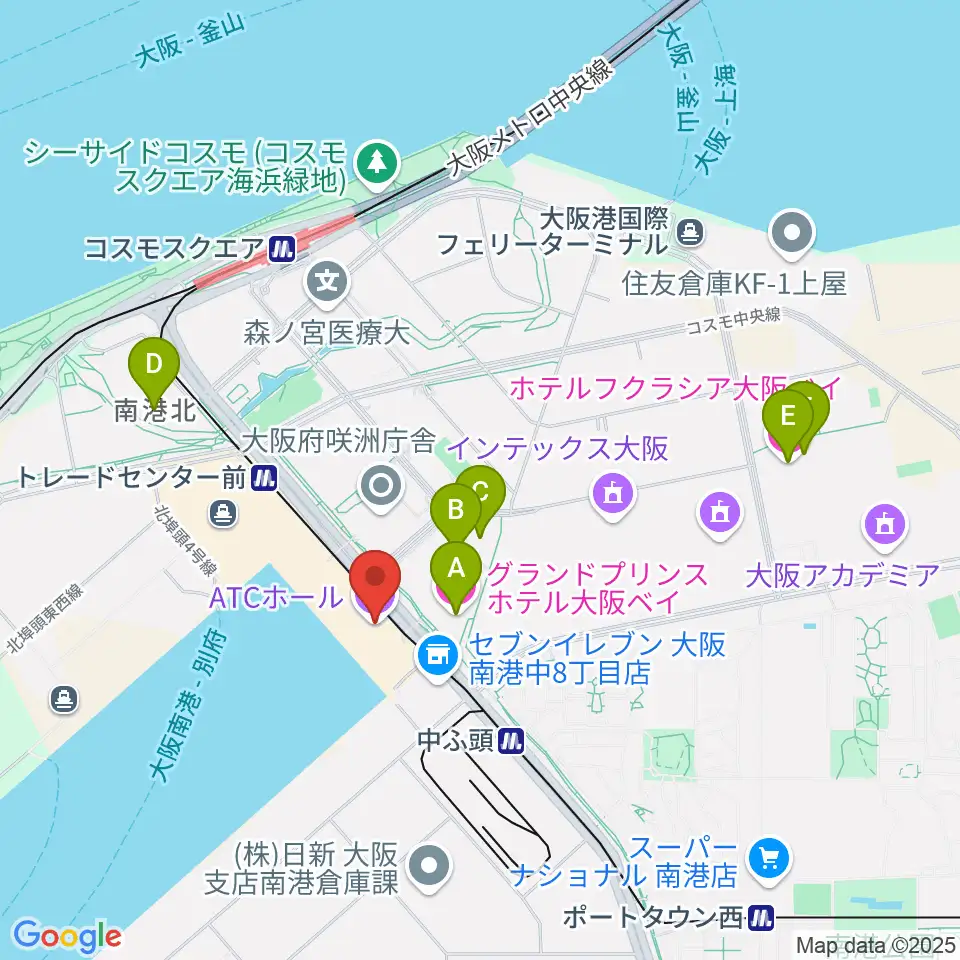 ATCホール周辺のホテル一覧地図