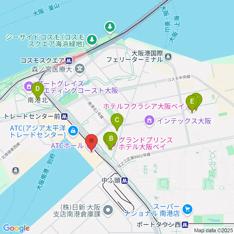 ATCホール周辺のホテル一覧地図
