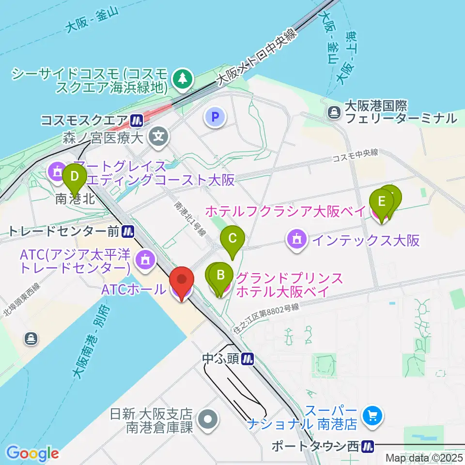 ATCホール周辺のホテル一覧地図