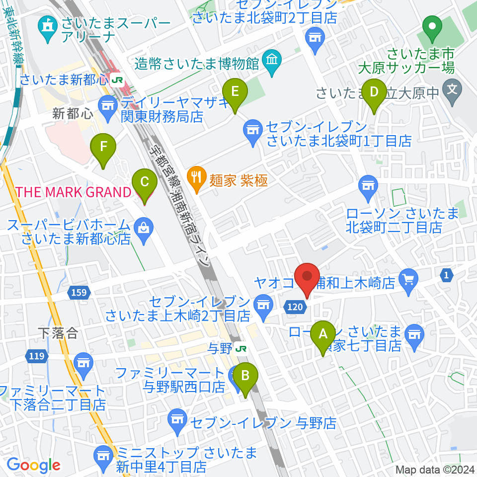 柏屋楽器 木崎ミュージックセンター周辺のホテル一覧地図