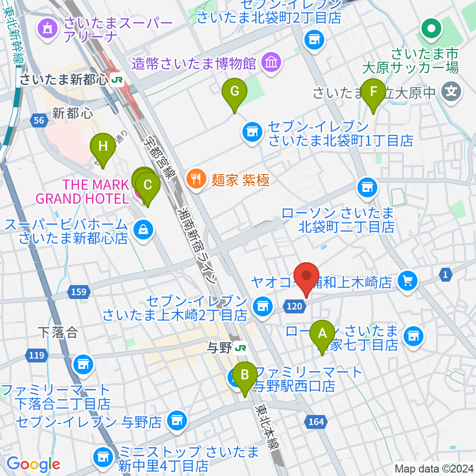 柏屋楽器 木崎ミュージックセンター周辺のホテル一覧地図