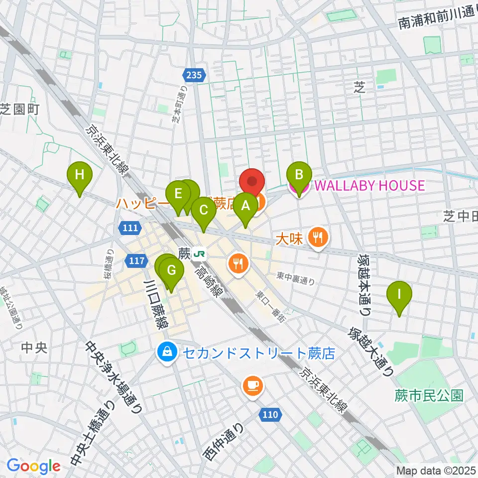 柏屋楽器 蕨ミュージックセンター周辺のホテル一覧地図