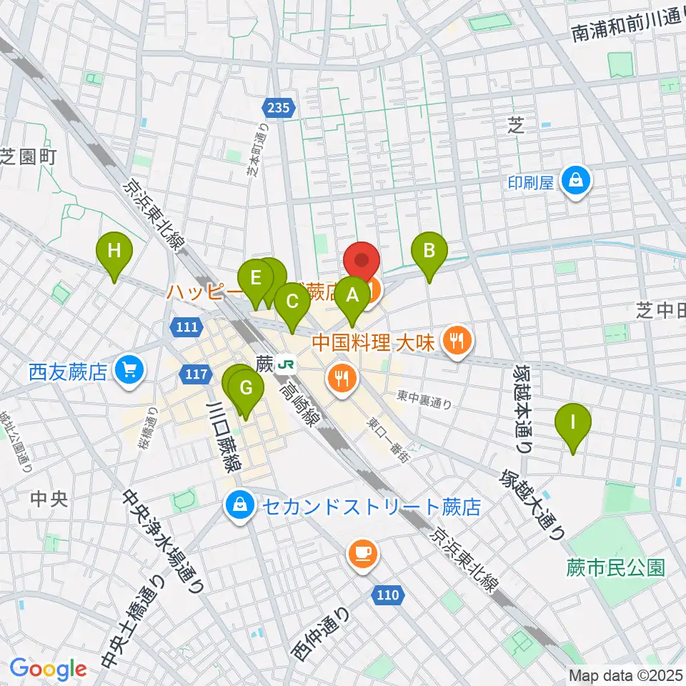 柏屋楽器 蕨ミュージックセンター周辺のホテル一覧地図