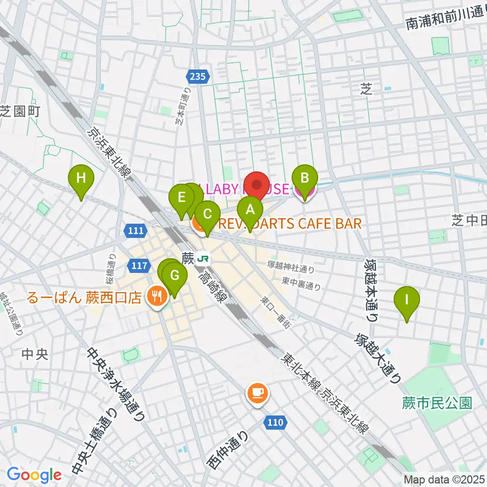 柏屋楽器 蕨ミュージックセンター周辺のホテル一覧地図