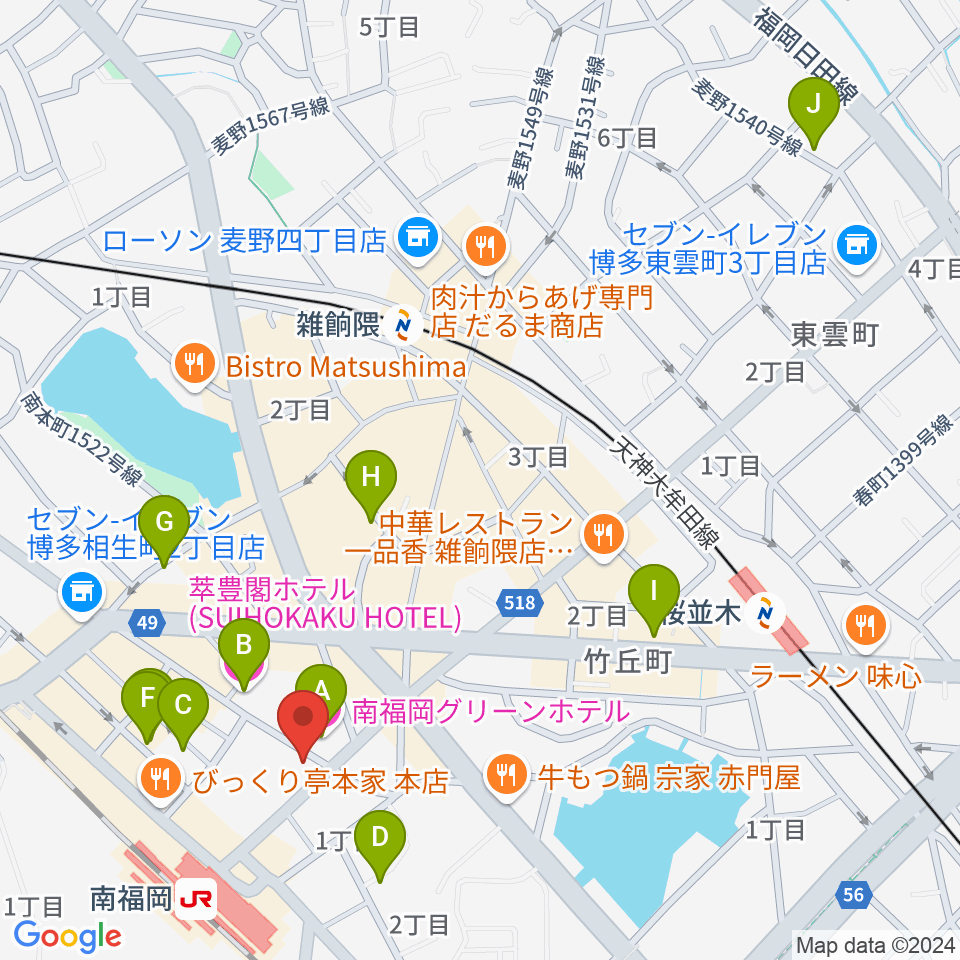 フカノ楽器店 南福岡ピアノ教室周辺のホテル一覧地図