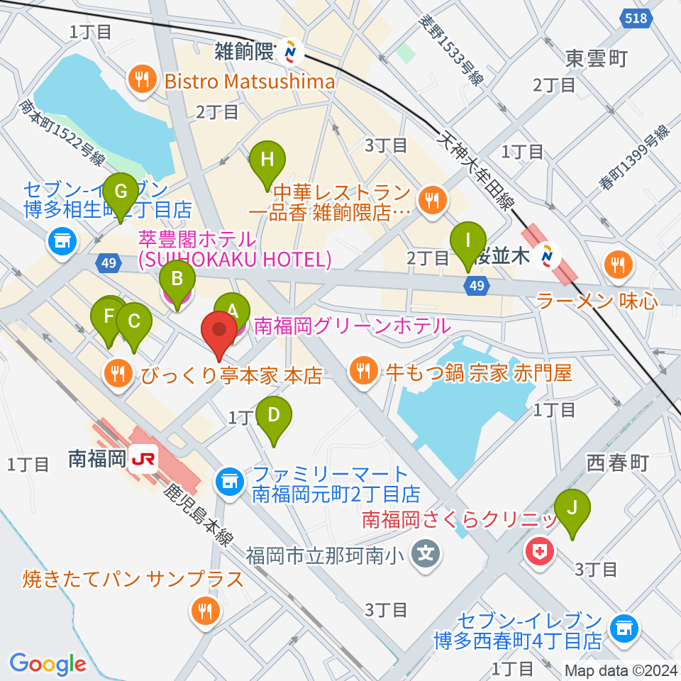 フカノ楽器店 南福岡ピアノ教室周辺のホテル一覧地図