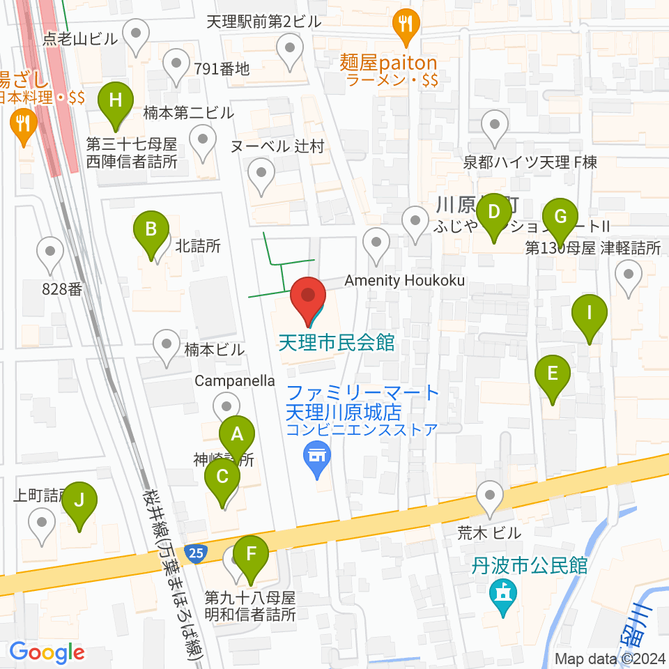 天理市民会館 やまのべホール周辺のホテル一覧地図