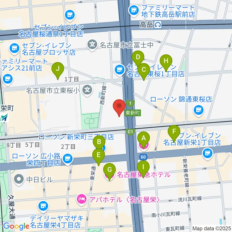 テレピアホール周辺のホテル一覧地図