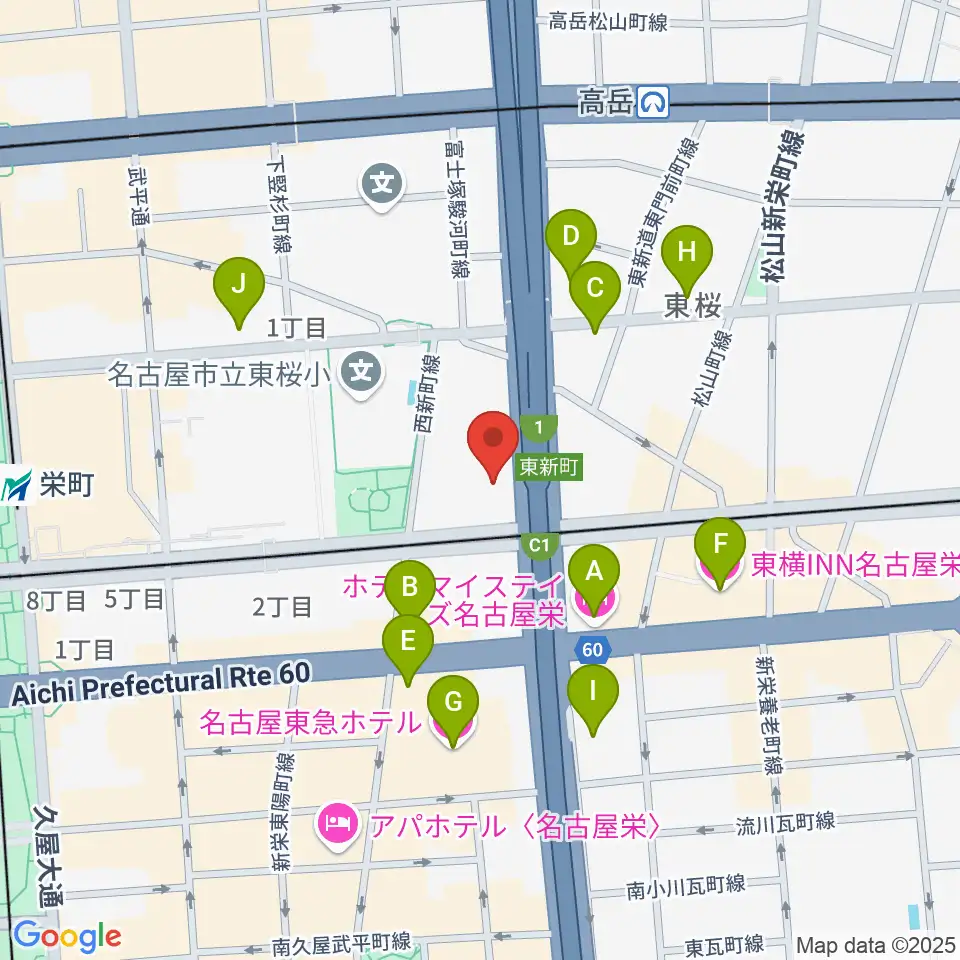 テレピアホール周辺のホテル一覧地図