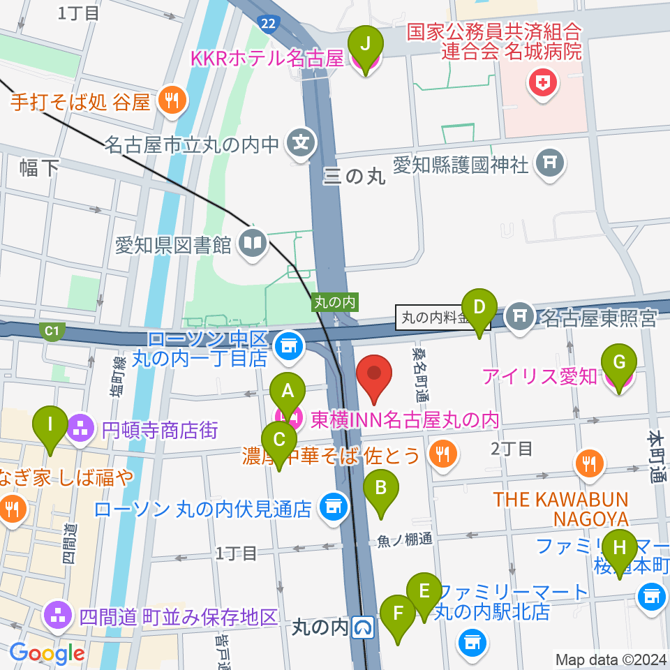 東建ホール・丸の内周辺のホテル一覧地図